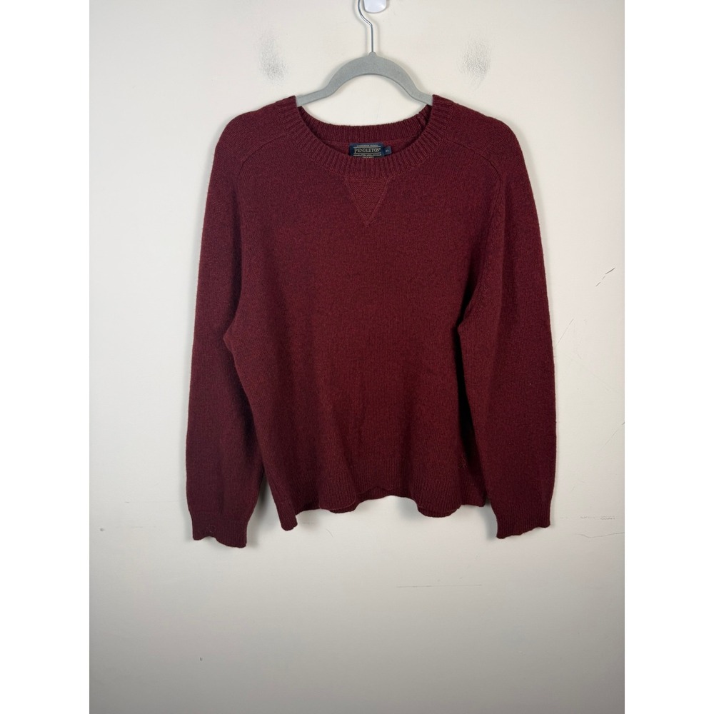 Pendleton Mens XL Burgundy Lambswool Blend Crew Neck Sweater Elbow Patches